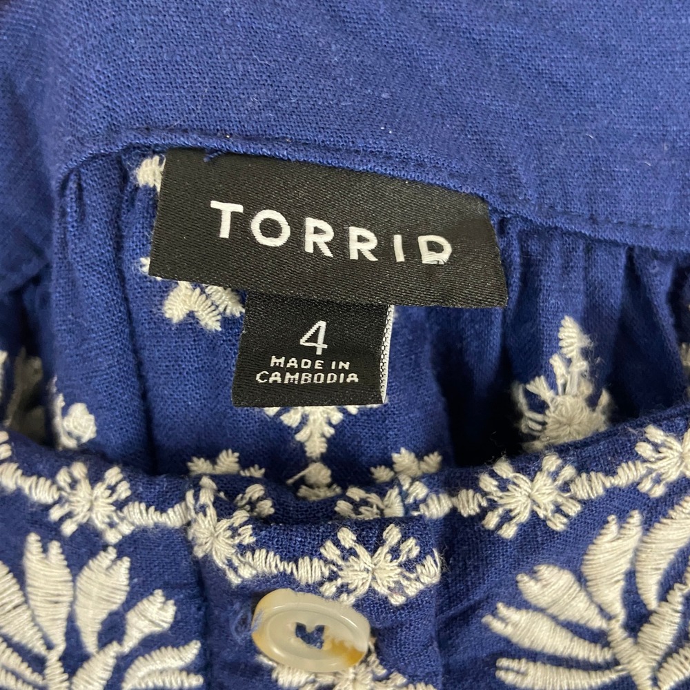 LOT Torrid Embroidered Peasant Tops Square‎ Neck Button Front Milkmaid Prairie - Picture 8 of 10
